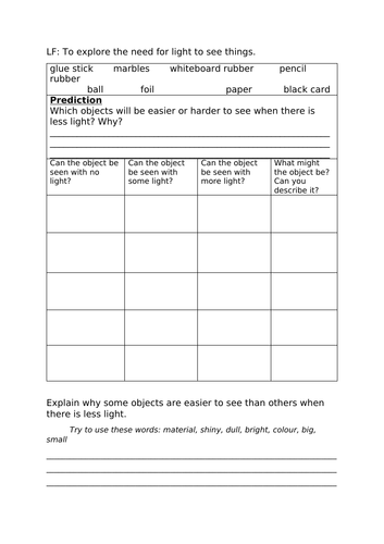 Light Year 3 Investigation | Teaching Resources