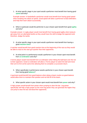 GCSE/BTEC Sport questions