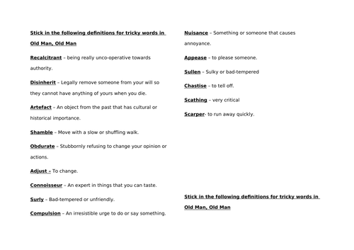 Year 9 Poetry Old Man Old Man by U A Fanthorpe