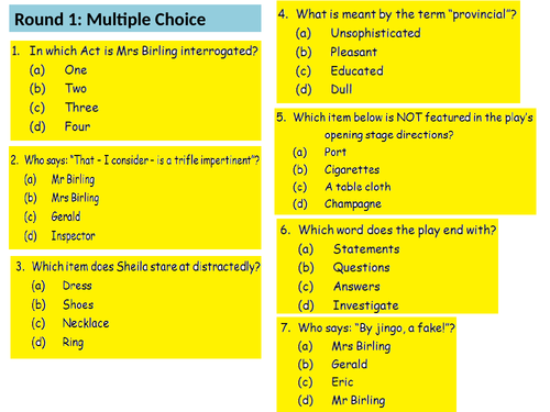 An Inspector Calls Big Revision Quiz