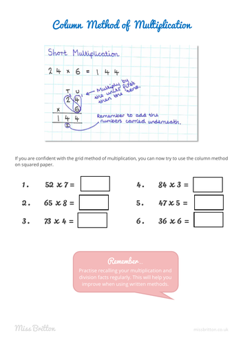 Written Multiplication (Introduction to Column Method)