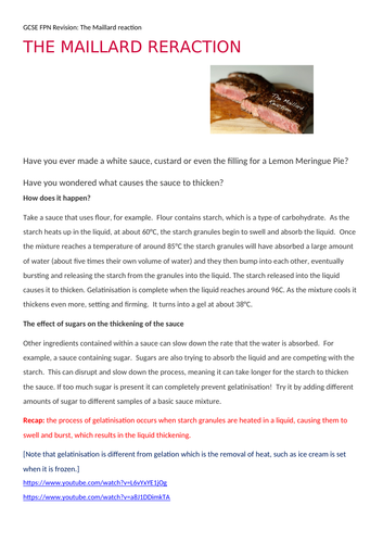 Food Science - The Malliard reaction revision sheet with video links