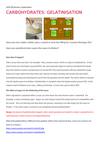 Gelatinsation  - revision info sheet with video links