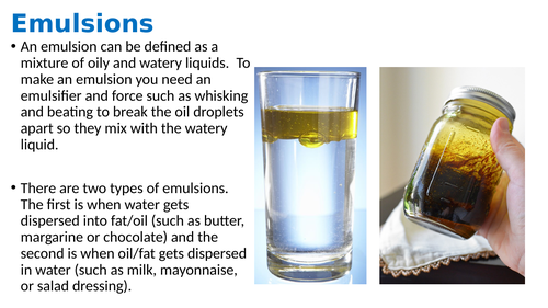 Emulsions lesson plan (with info/diagram/video link and practical activity)