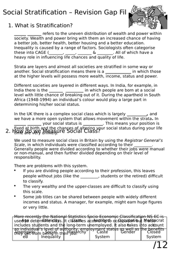 GCSE or A-level Sociology - Social Stratification Revision Gap Fill