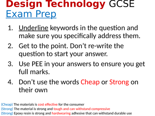 Design Technology Exam Response Success Criteria GCSE