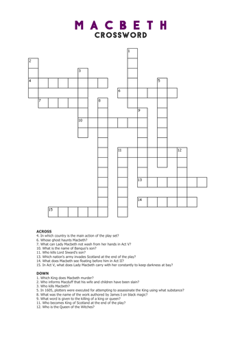 Macbeth: Crossword