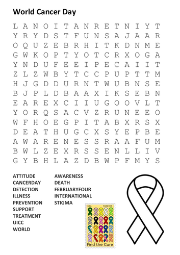 World Cancer Day Word Search