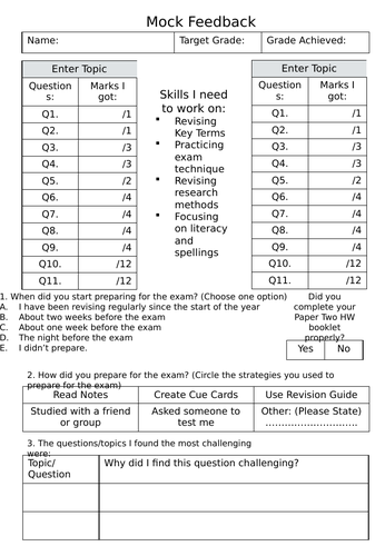 Mocks/PEEs Student Reflection