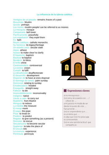 AQA SPANISH- la influencia de la iglesia católica PACK | Teaching Resources
