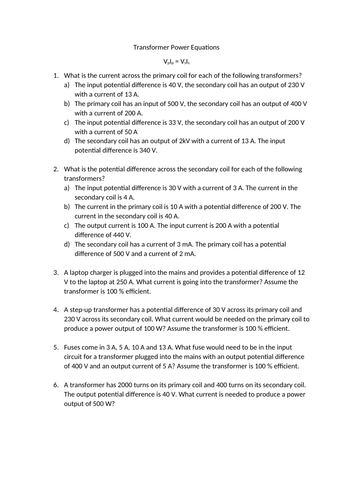 Transformer Power Equations