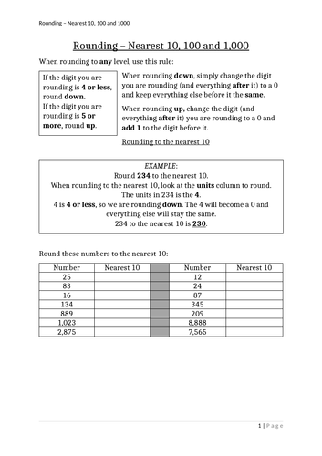 Rounding Numbers - free version