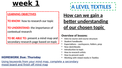 Year 13 Textiles A Level- AS & A. Personal Investigation PPT's, SOL, Techniques, Help