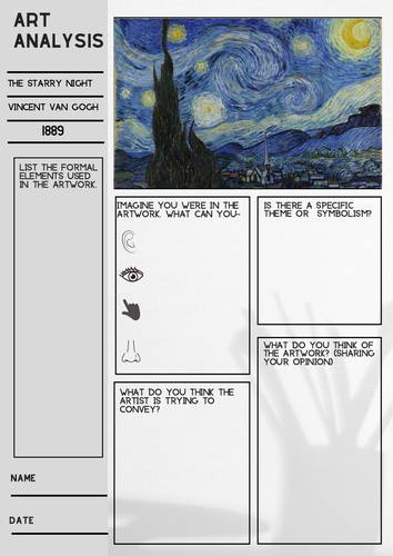 Art Analysis Worksheets Van Gogh Collection 10 designs Cover & Media analysis