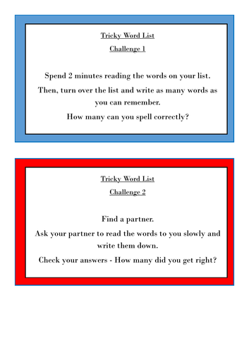 Tricky Word Challenge Cards