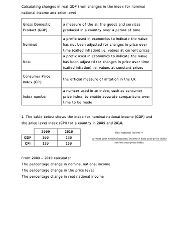 Calculating changes in real GDP from changes  nominal national income and price level