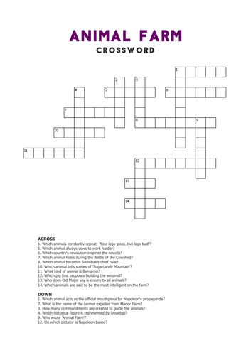 Animal Farm: Crossword | Teaching Resources