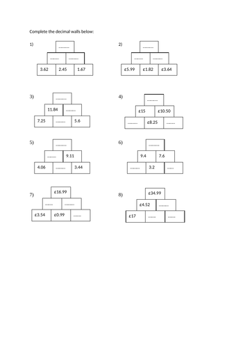 subtract decimal numbers with up to 3-decimal places - worksheets and ...