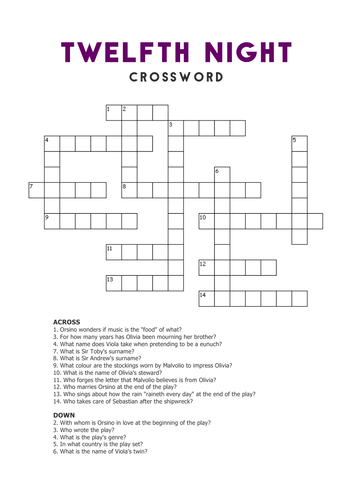 Twelfth Night: Crossword