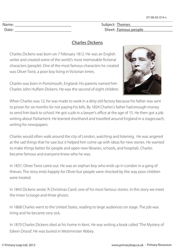 KS2 Reading Comprehension - Charles Dickens