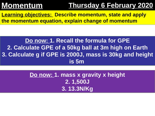 Momentum GCSE differentiated lesson