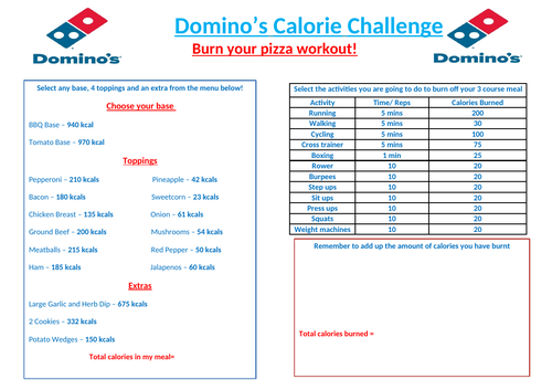 Domino's Pizza Calorie Workout