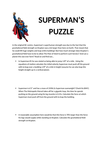 Science of Superman an A2 Physics Puzzle