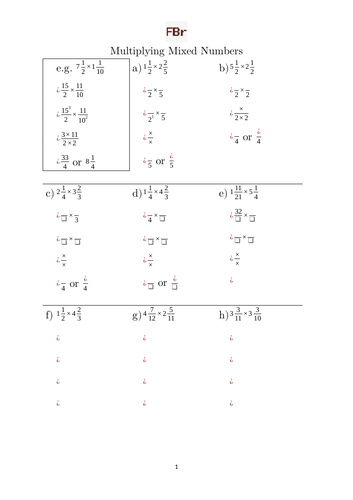 multiplying mixed numbers worksheet teaching resources