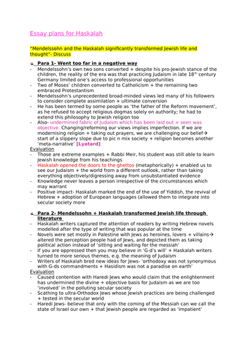 OCR A Level RS Haskalah essay plans (Judaism)