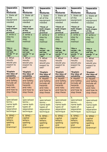 Separating Mixtures Writing Frame