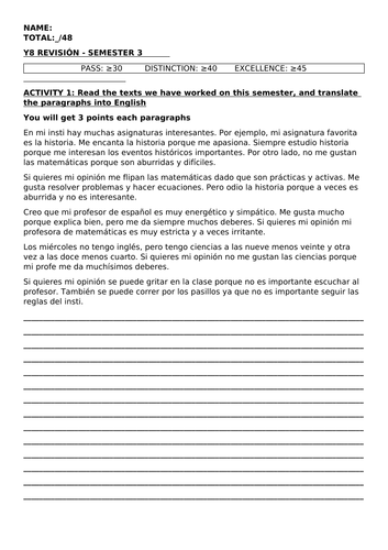 End of Semester Assessment - School