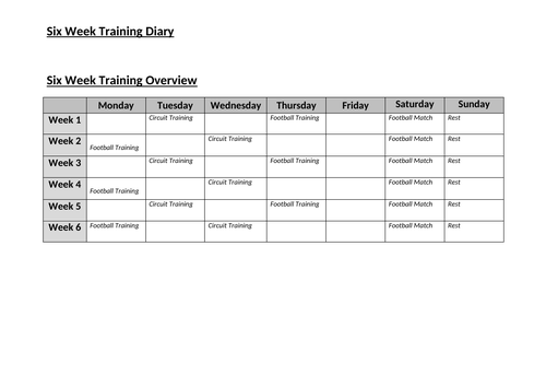 Six Week Training program template - Unit 3