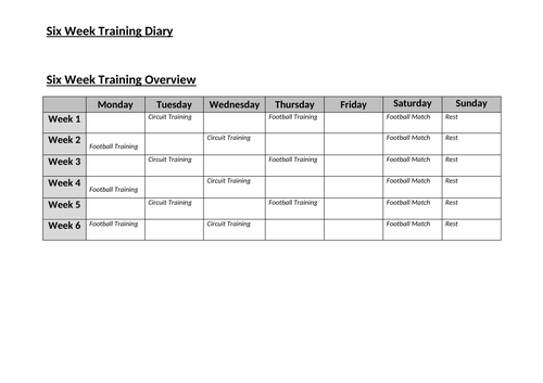 Six Week Training Program Template Unit 3 Teaching Resources