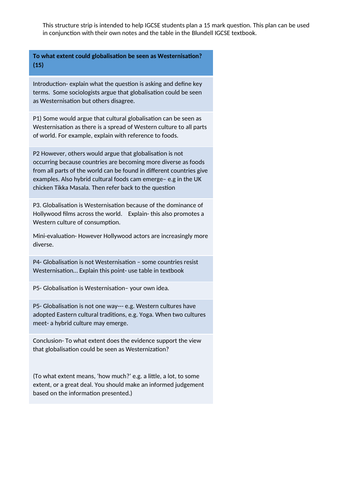 structure strip essay plan - globalisation as Westernization (igcse sociology)