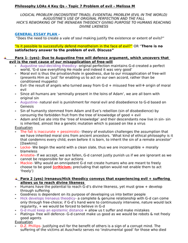 OCR A Level RS- Problem of evil essay plans