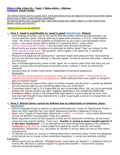 OCR A Level RS- Meta-ethics essay plans