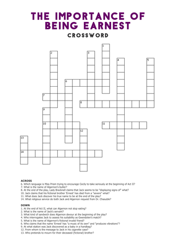 The Importance of Being Earnest: Crossword