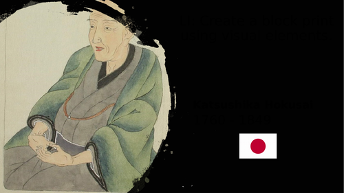 Create a Block Print in the style of Hokusai