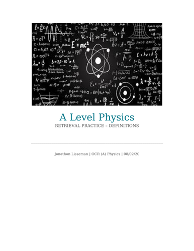 Retrieval Practice  Booklet - A Level Physics Definitions - Part 1