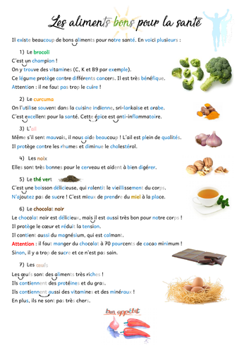 Aliments bons pour la santé (Healthy food - French A1) | Teaching Resources
