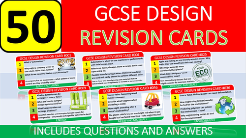 50 x GCSE Design Technology Exam Revision Cards