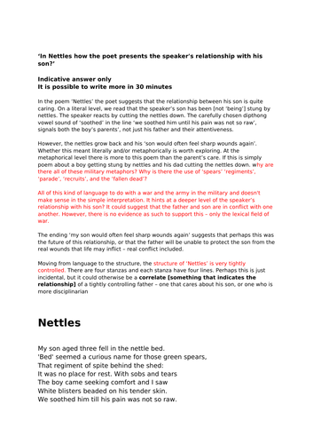 AQA Unseen Poetry 'Nettles' Lesson + Indicative Answer