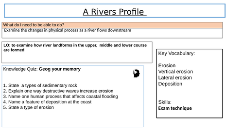 Examine Exam practice. Physical processes along a rivers course.