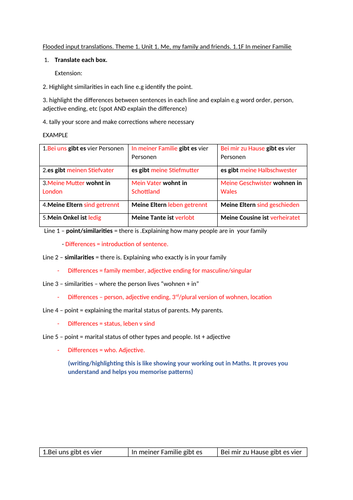 GCSE German flooded input narrow translation theme 1