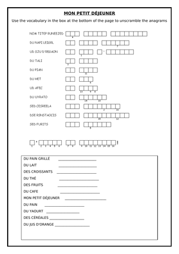 KS2/KS3 FRENCH - Breakfast Foods/ Mon Petit Déjeuner - Puzzle Activity