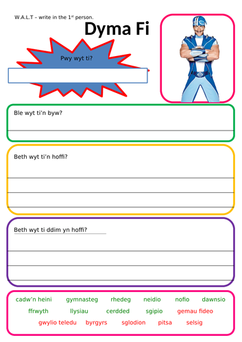 'Dyma Fi'  writing frame based on Sporticus Lazy town