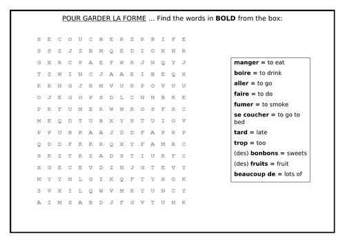 KS2/KS3 French - Healthy Living/ La Vie Saine - Wordsearch