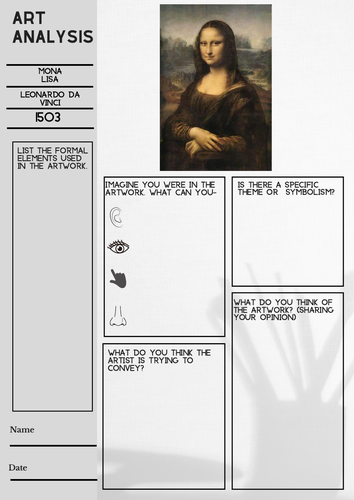 Art Artist Analysis Leonardo Da Vinci Collection Cover Worksheets + Media analysis