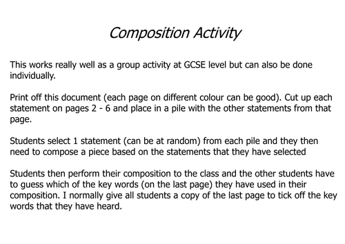 GCSE Music group composition activity