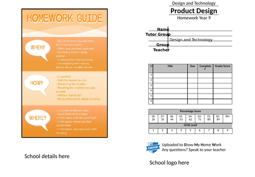 Year 9 homework Design and Technology booklet
